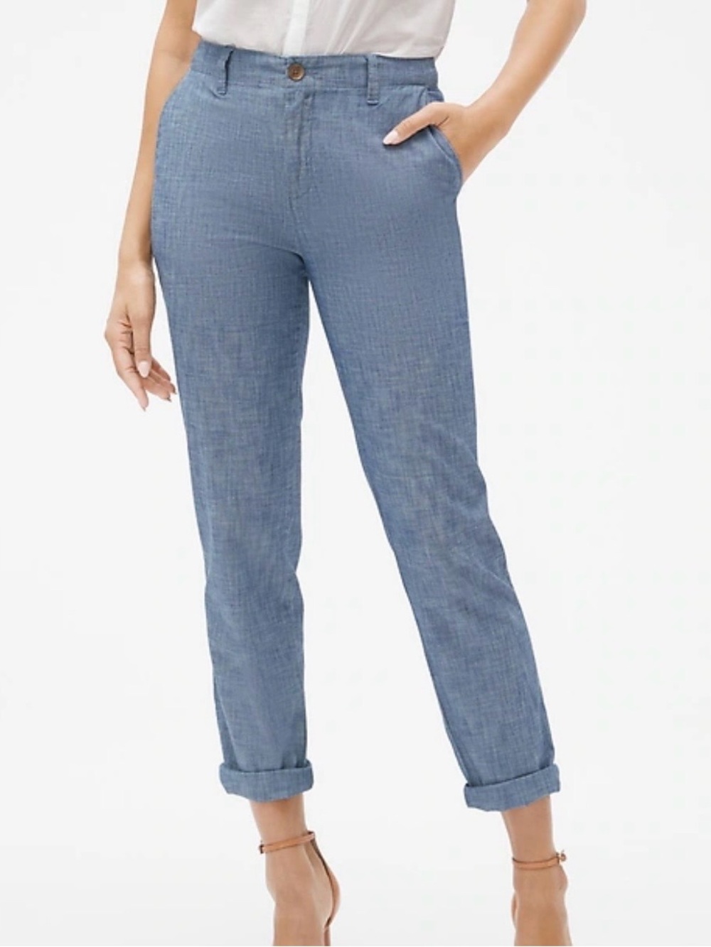 Gap Blue Chambray Denim Girlfriend Khaki Ankle Length Pants Size 10